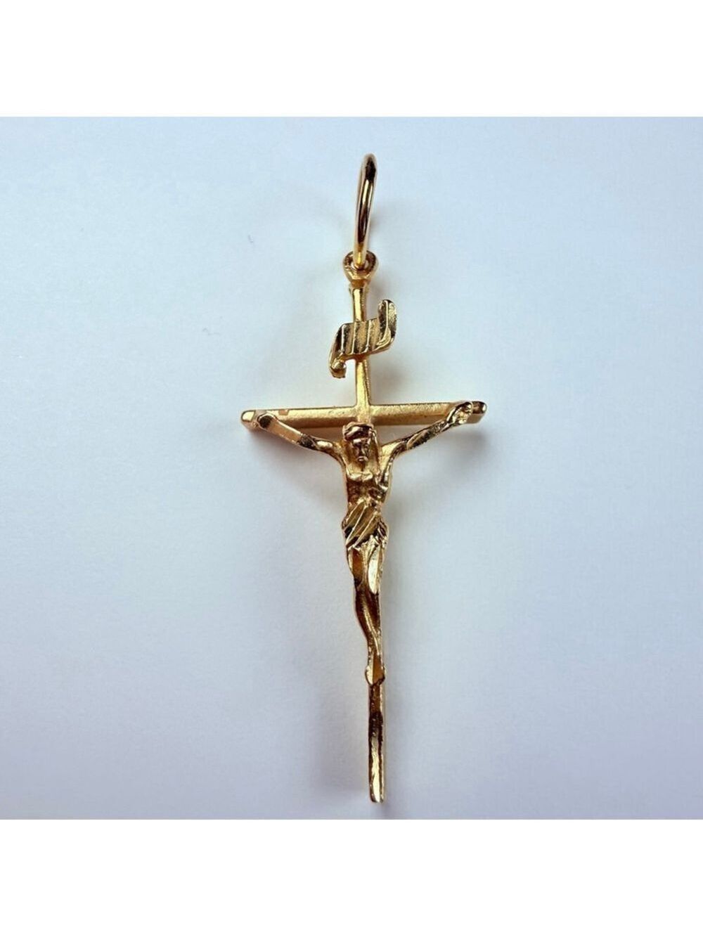 14K Solid Gold Crucifix Jesus Religious Cross Vintage 1.2" Pendant Necklace - Picture 1 of 7